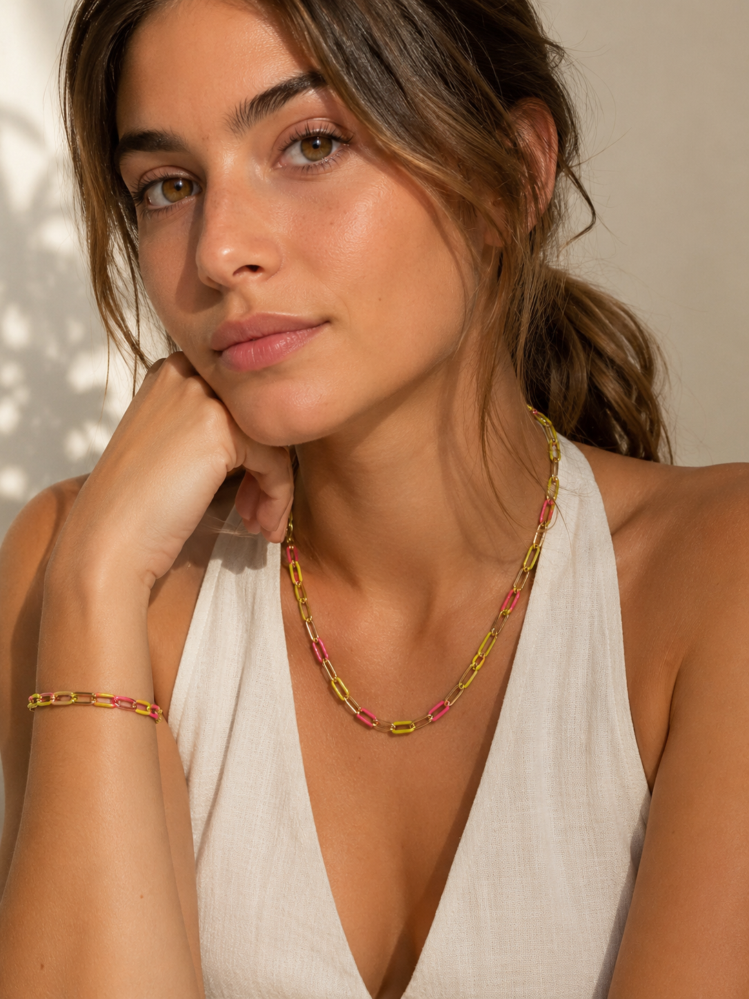 Pack Riviera rojo y amarillo - collar y pulsera eslabones esmaltados