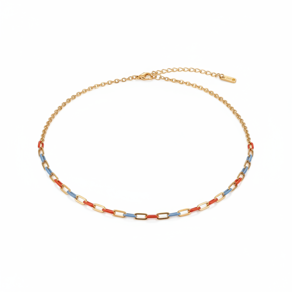 Collar multicolor azul-rojo fondo blanco