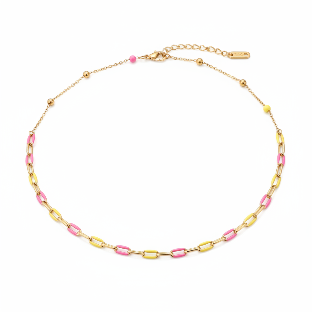 Collar multicolor rosa-amarillo fondo blanco
