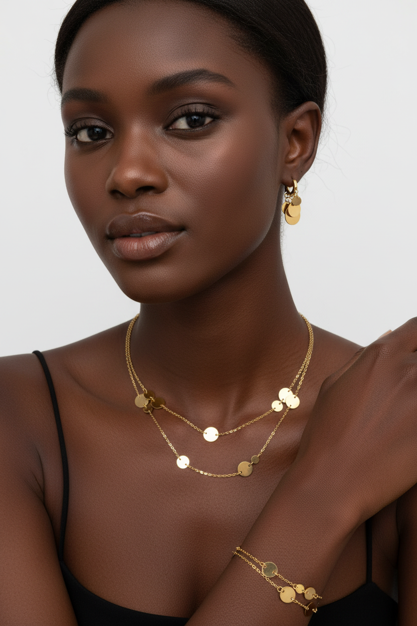 Conjunto Círculos Dorado - Collar, Pulsera y Pendientes