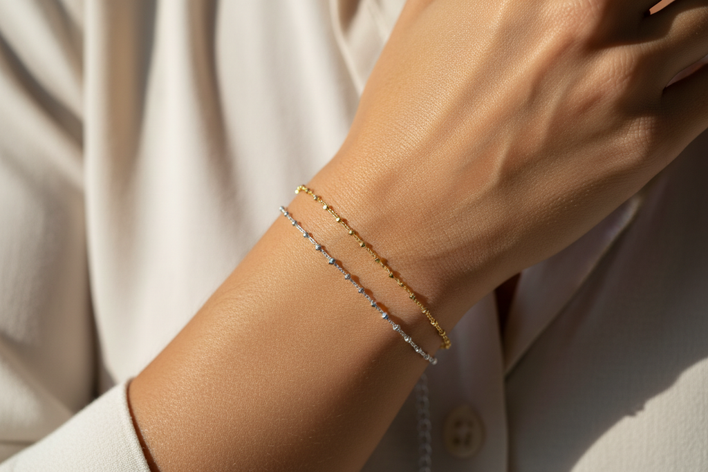 Pulsera Bola Diamantada - Oro y Plata combinadas